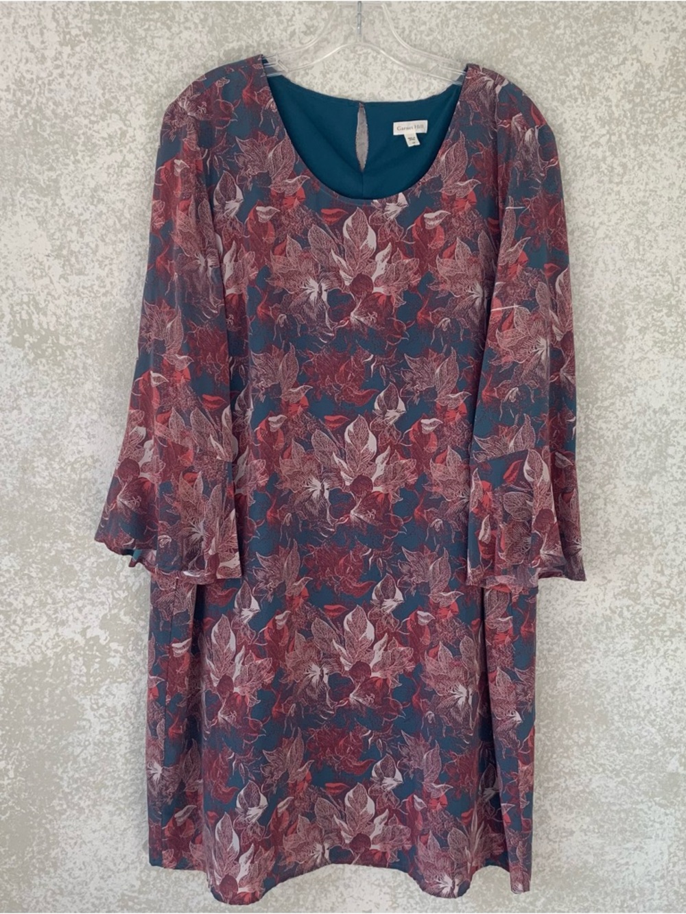 Garnet Hill Womens Size 18 Bell Sleeve Silk Floral Shift Dress Office Church Out